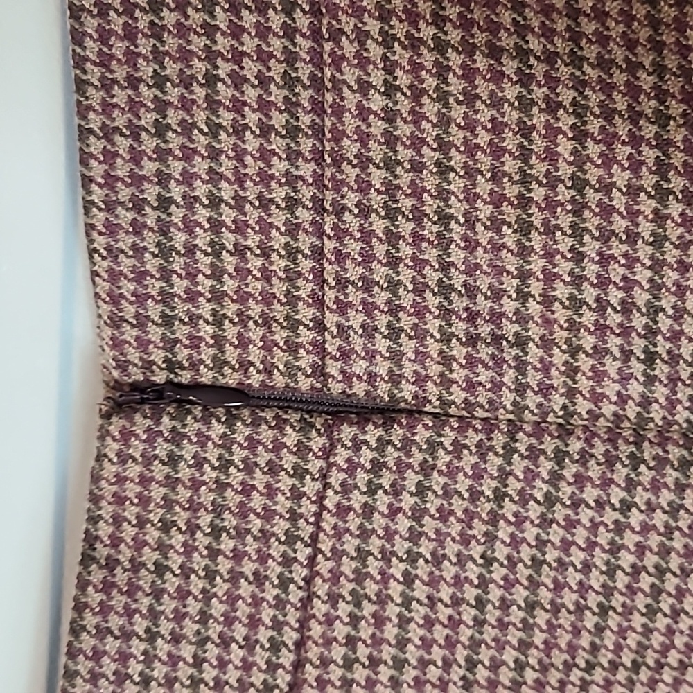 Akris Cashmere Plaid Skirt 6 Houndstooth Burgundy Brown Old Money Luxury Preppy - Picture 7 of 9